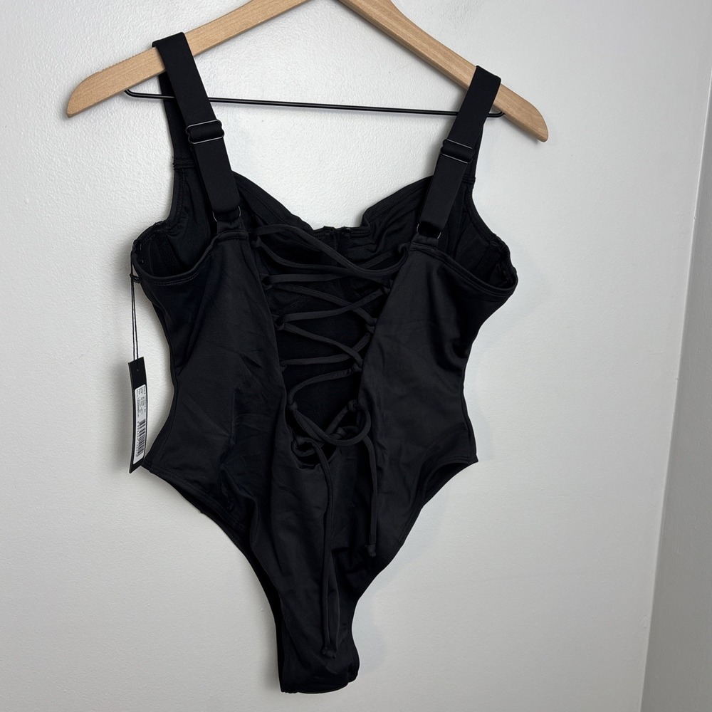 TA3 Hi Cut Lifty One-Piece Swimsuit Large Short B/C Cup Black Shapewear NEW - Picture 7 of 12
